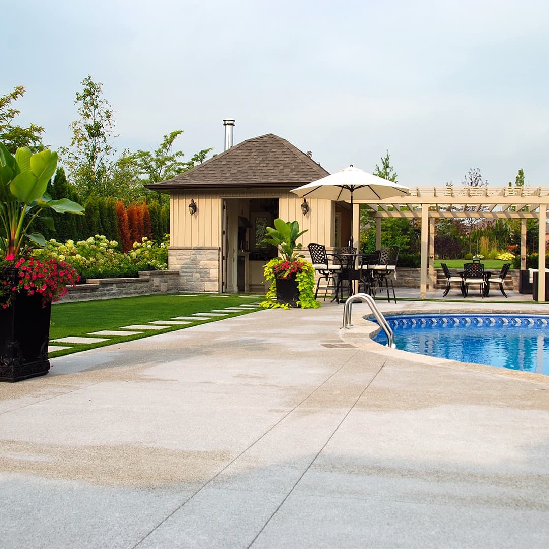 Stamped concrete pool terrace